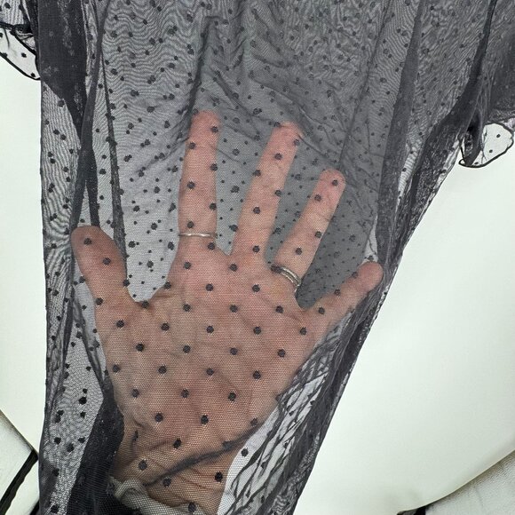 Victorias Secret Black Sheer Mesh Polka Dot Short Sleeve Top Size‎ M Whimsigoth - Picture 3 of 7